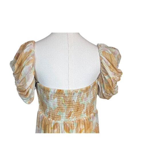 NWT ASTR XL The Label Orange Tropical Maxi Dress Puff Sleeves & Tie Front - Picture 12 of 16